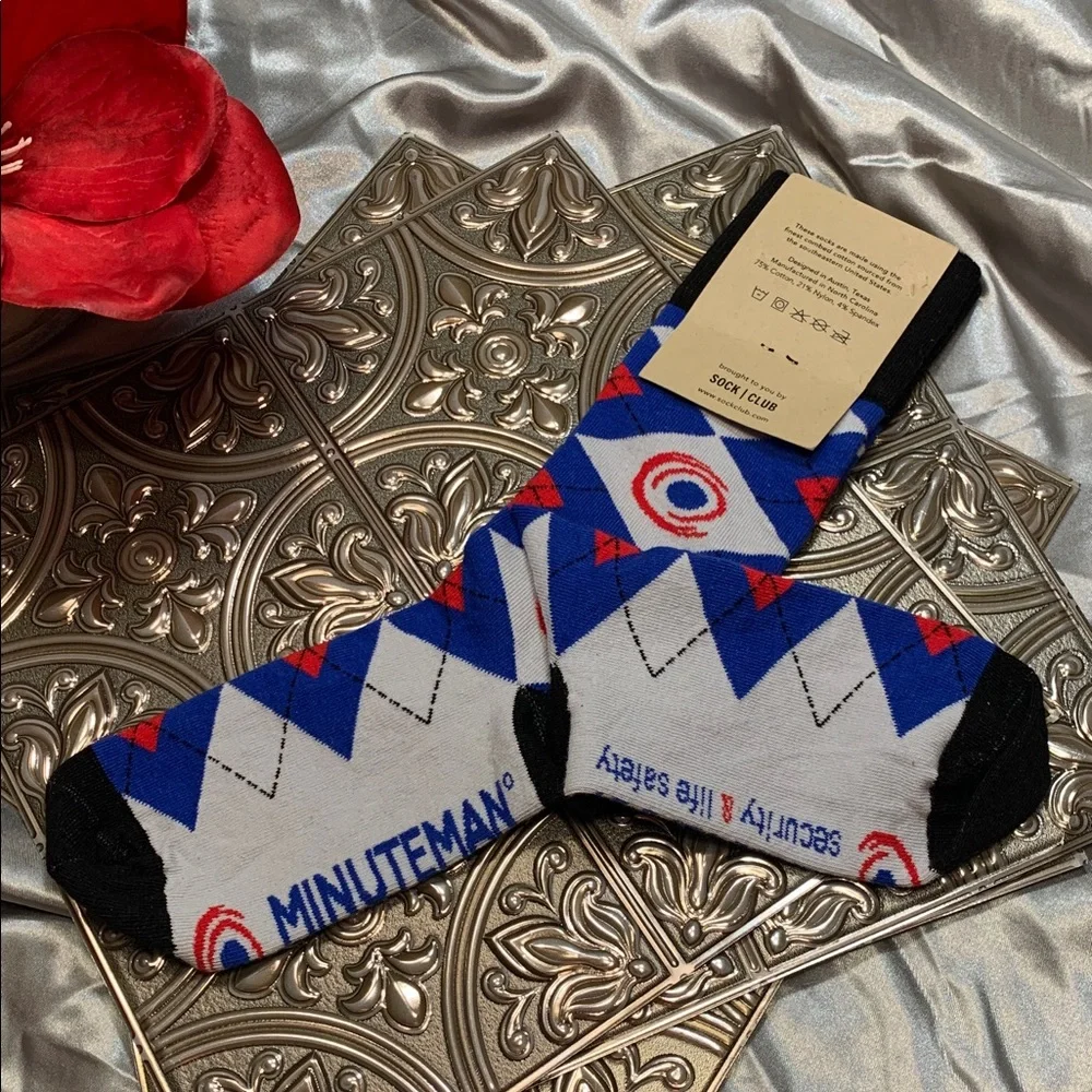 🌹SOCK CLUB “MINUTEMAN” • Red Blue and Black FINEST COTTON Men's Socks - NWT
